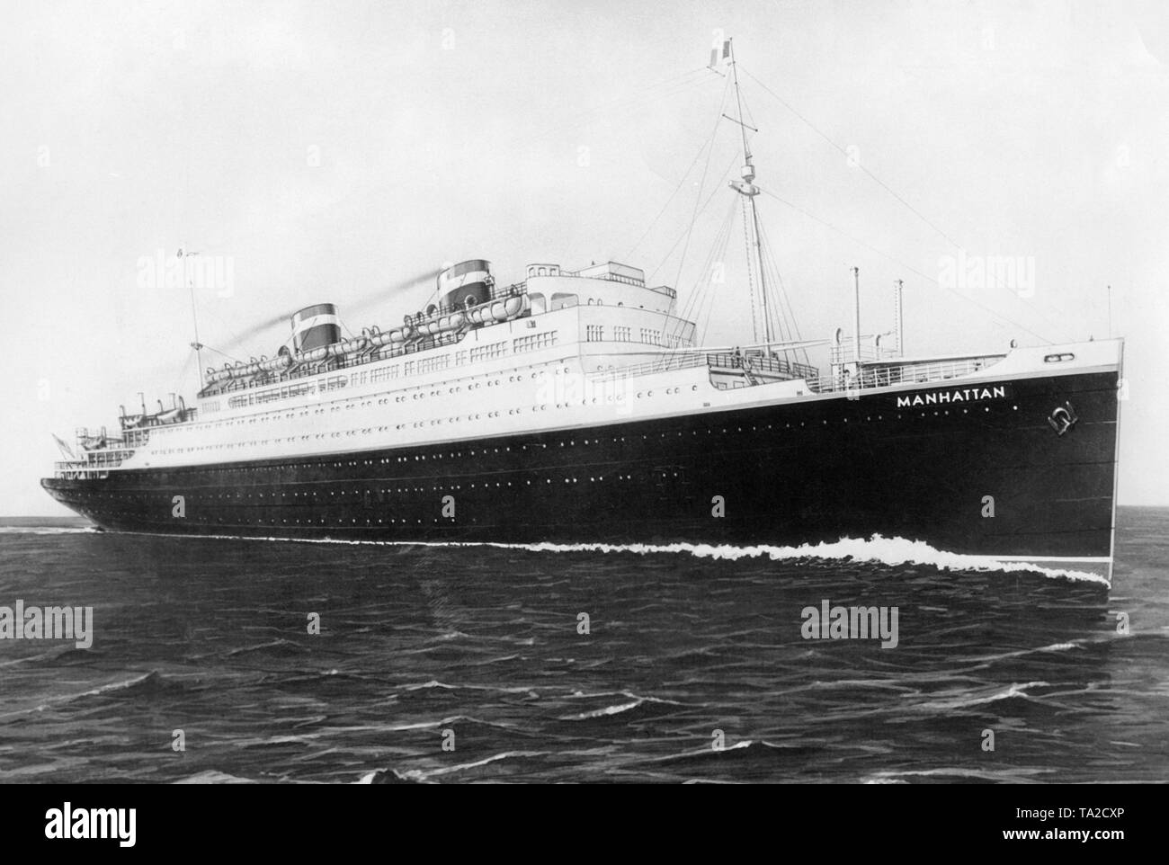 Zeichnung der Ocean Liner 'Manhattan', die 1931 in Betrieb ging und war für die Route New York-Hamburg bestimmt. Stockfoto