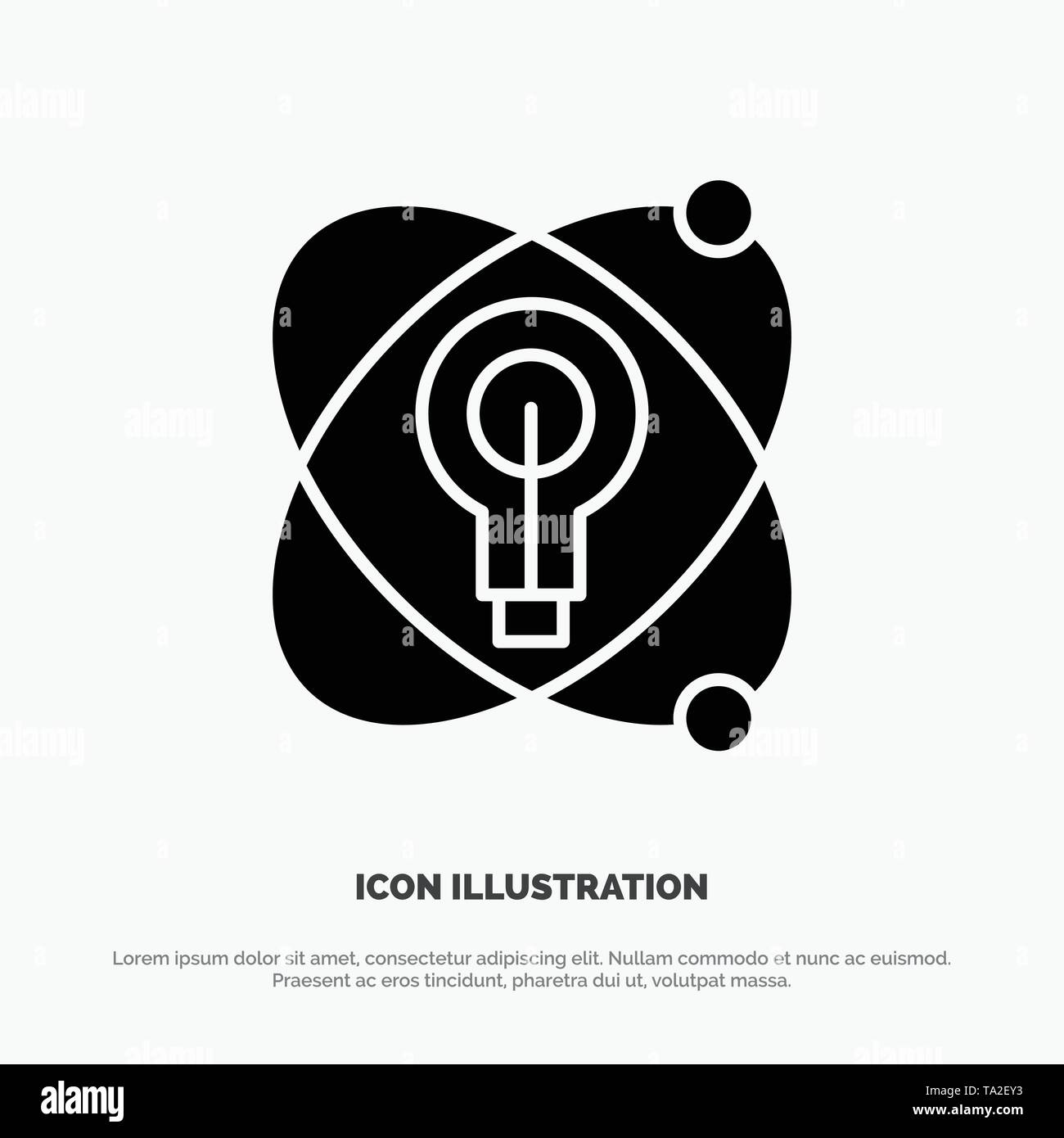 Atom, Bildung, Kernenergie, Lampe Schwarz Glyph Icon Stock Vektor