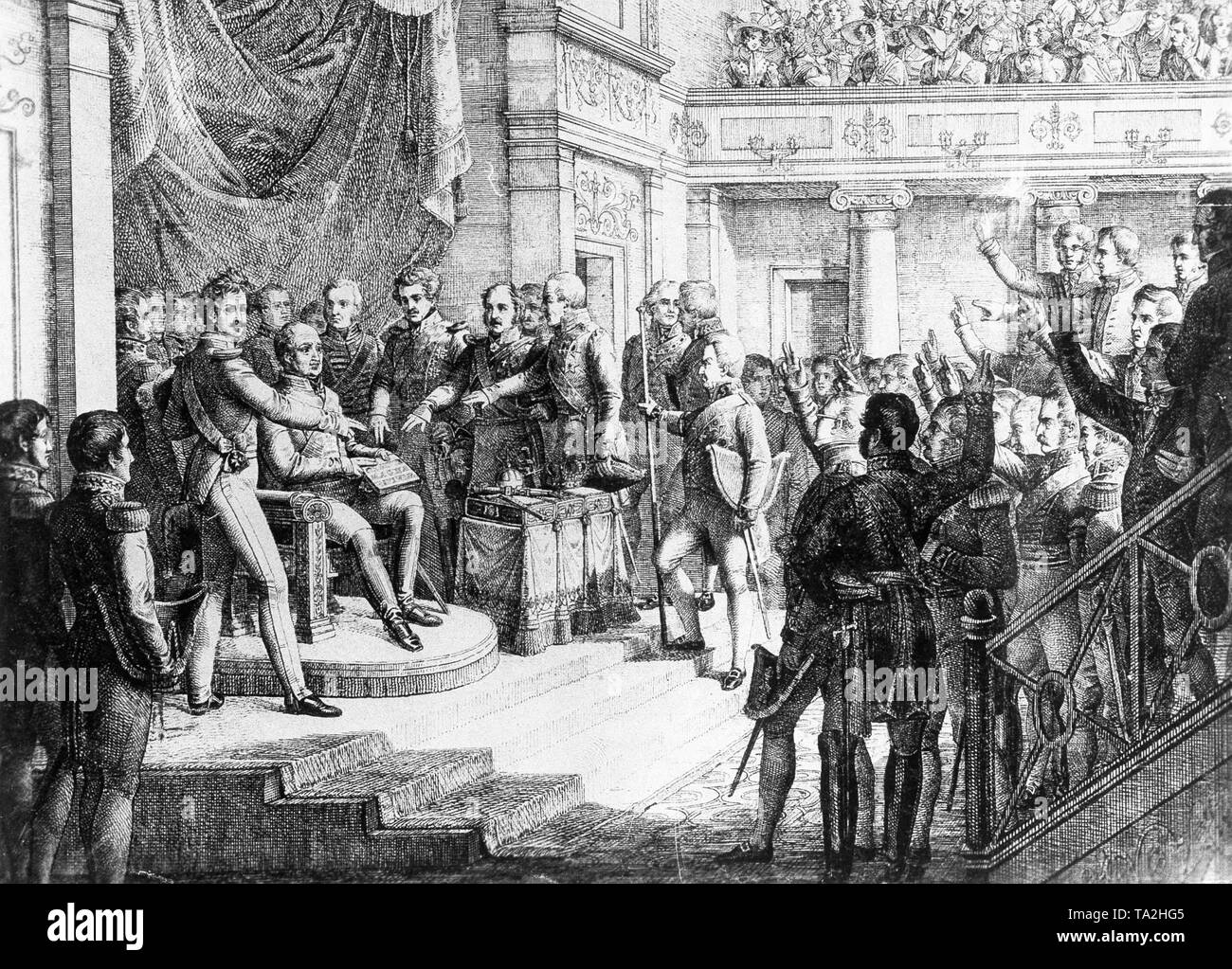 Abbildung: die Verabschiedung der Bayerischen Verfassung von Maximilian I Joseph von Bayern 1818 Stockfoto
