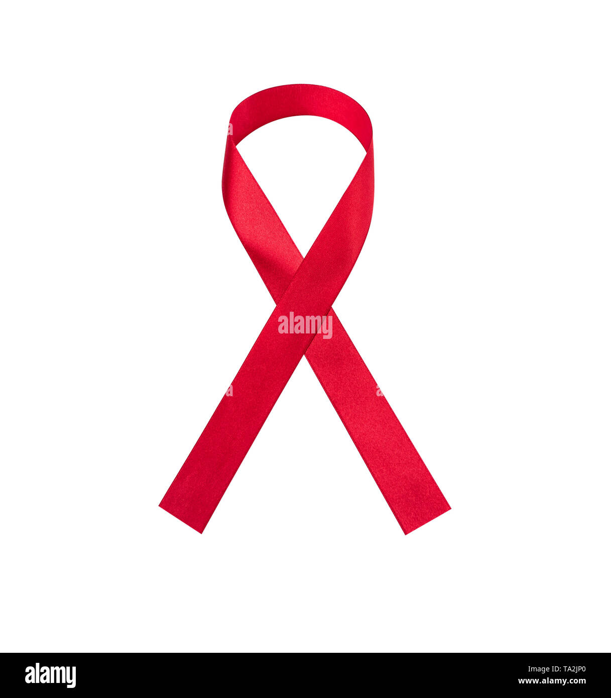 Red Ribbon zum Welt-AIDS-Tag auf weißem Hintergrund. Stockfoto