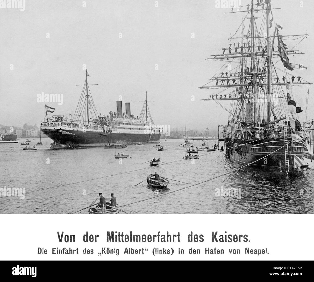 Die passagierdampfer "König Albert" des Norddeutschen Lloyd in den Hafen von Neapel. Kaiser Wilhelm II. war an Bord der "König Albert", ging er nach Neapel für eine Mittelmeer Kreuzfahrt an Bord der "Hohenzollern". Stockfoto