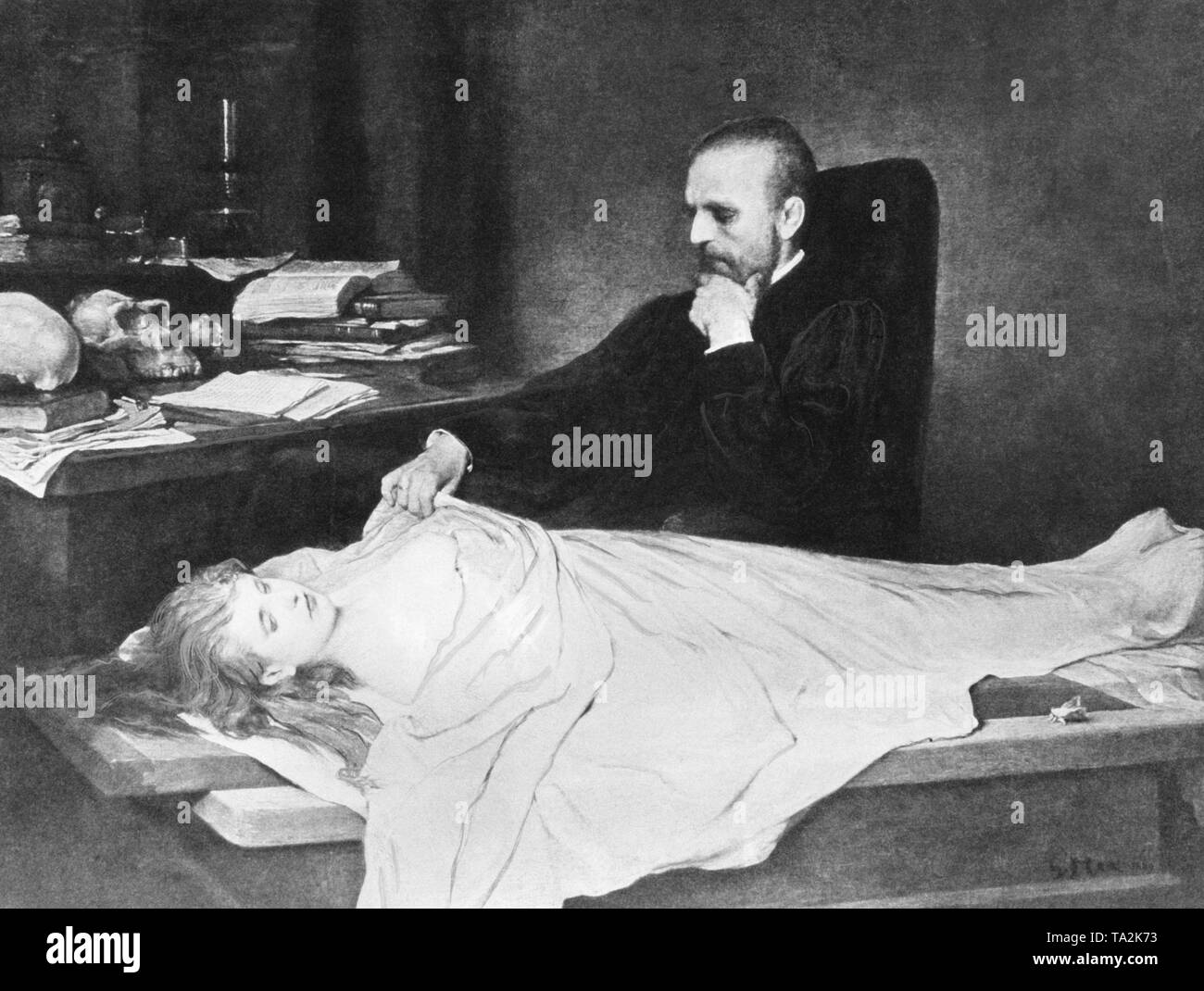 Anatom Prüfung einer weiblichen Leiche. Das Bild wurde von deutschen Maler Gabriel von Max. Stockfoto