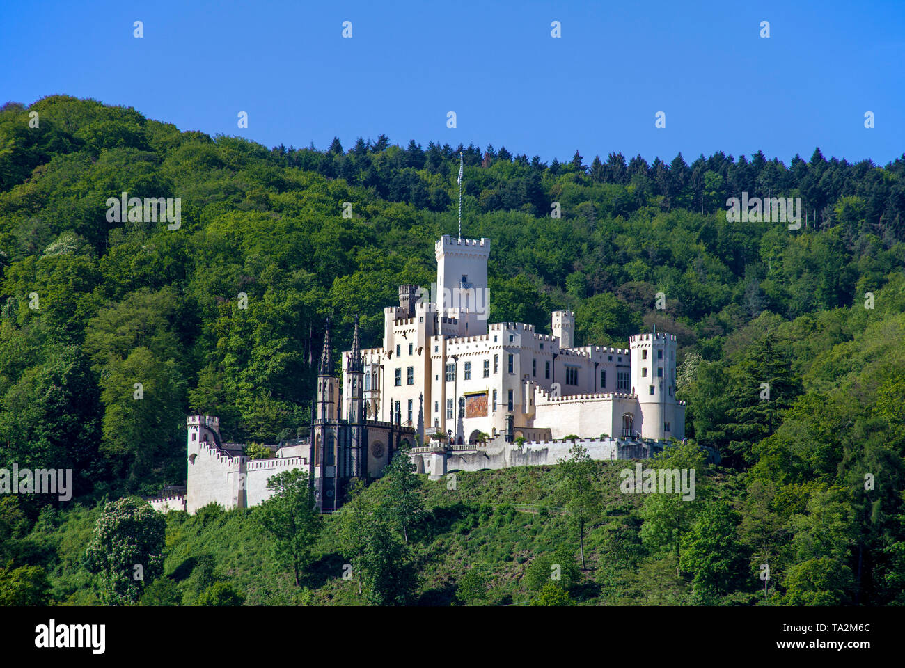 Schloss Stolzenfels, Gothic Revival Palast in der Stadt Koblenz, Unesco Welterbe Oberes Mittelrheintal, Rheinland-Pfalz, Deutschland Stockfoto