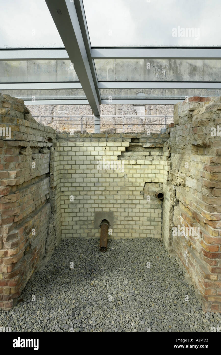 Ausgegrabenen Fundamente und Keller der ehemaligen Gestapo Hauptquartier an der Topographie des Terrors, Berlin, Deutschland. Stockfoto