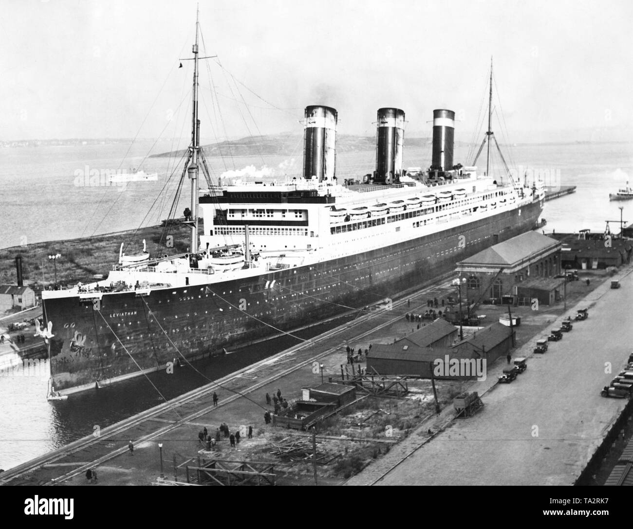 Das amerikanische Passagierschiff "Leviathan" im Trockendock. Stockfoto