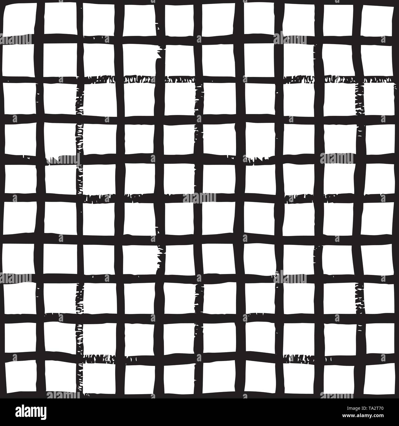 Hand zeichnen Pinsel Raster schwarz und weiß nahtlose Muster. Abstrakte monochrome check Hintergrund mit Kreuzung Pinselstrich. Endlose karierten Textur. Stock Vektor