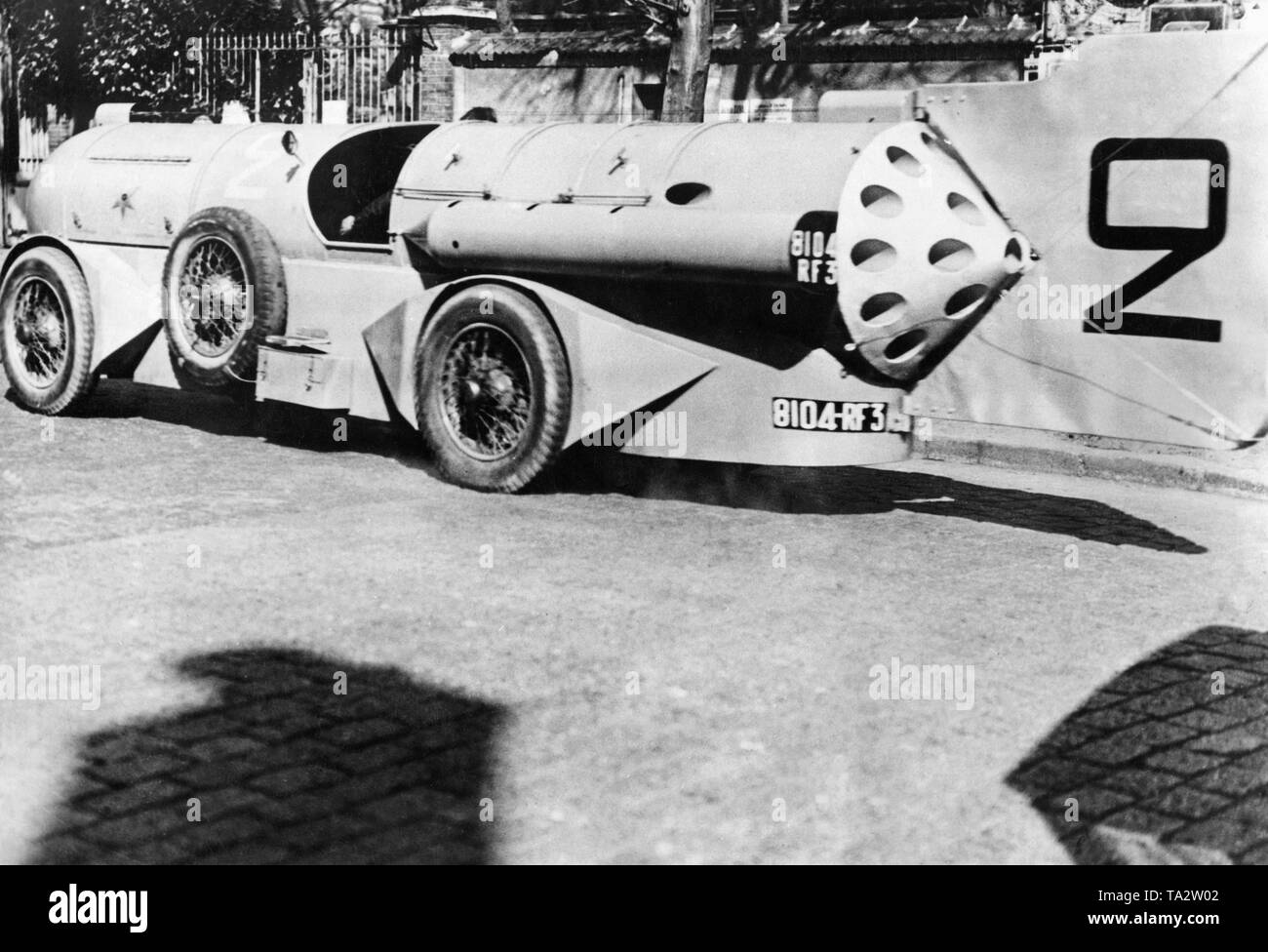 Die französische Rennfahrer Rene Stapp versucht, einen geschwindigkeitsrekord im Jahre 1932 mit dieser selbst gemacht Auto in Daytona Beach und ist fehlgeschlagen. Das Auto wurde später in ein Feuer am Strand von La Baule in Frankreich zerstört. Stockfoto