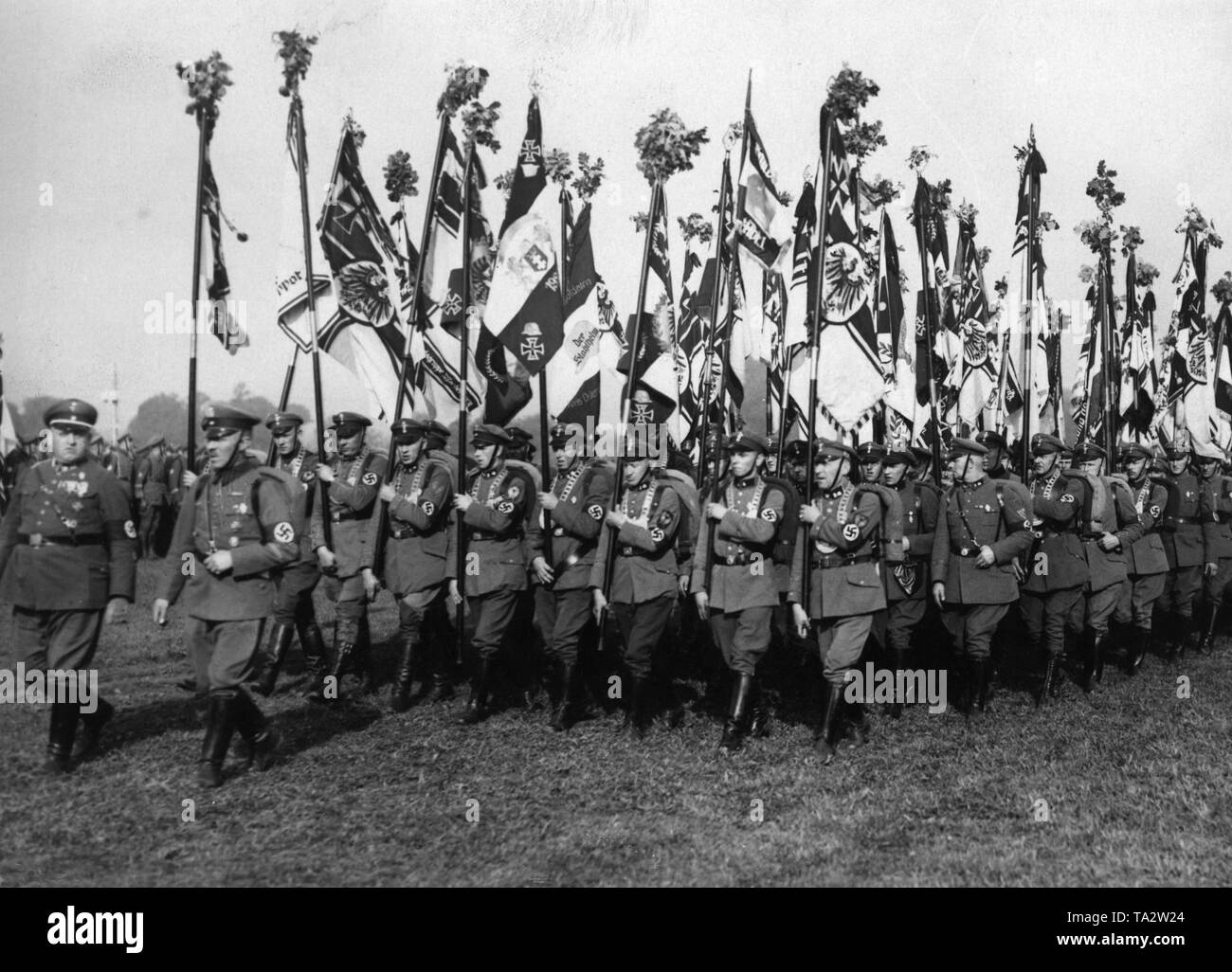 Ansicht der Fahne Parade der Reichsfuehrer Muster des Stahlhelm an der Aegidien-Mash in Hannover. Stockfoto
