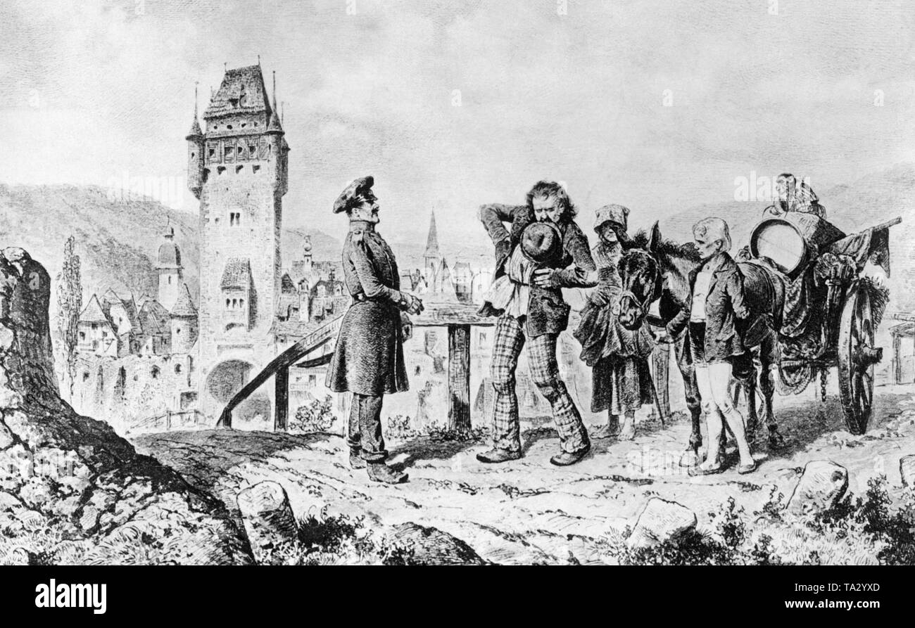 Vor den Toren der Stadt die Pässe kontrolliert und Zölle entrichtet werden. Stockfoto