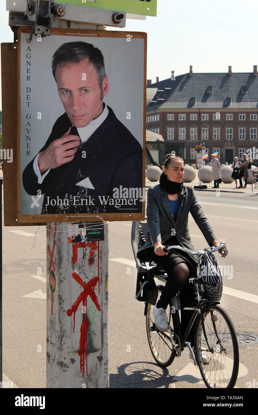 Wahlplakat Förderung John Erik Wanger für 2019 Dänische allgemeine Wahl, Kopenhagen, Dänemark Stockfoto