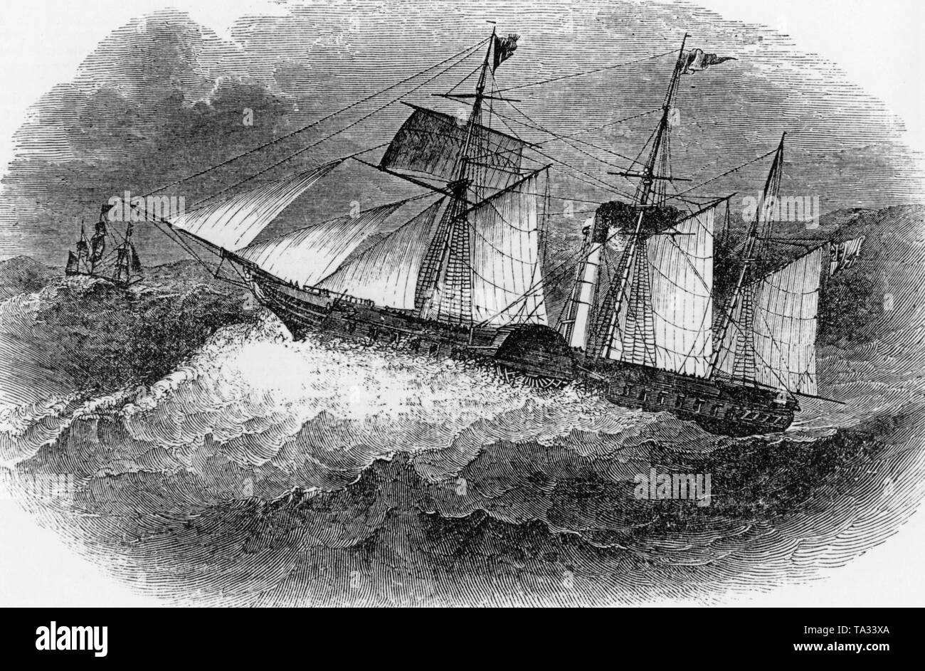 Eine britische Dampfer in schwerer See. Stockfoto