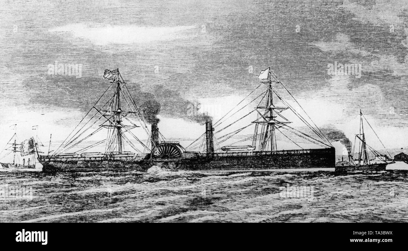 Der Raddampfer 'Washington' im Jahre 1864 die erste reguläre mail Boot Verbindung zwischen den USA und Europa etabliert. Die 'Washington' serviert die Route Neue York-Bremerhaven. Stockfoto