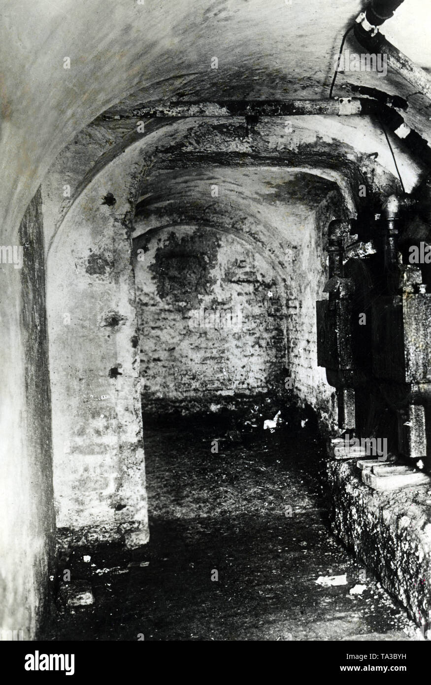 In diesem Keller am Luitpold Gymnasium in München, zehn Soldaten der Regierung wurden inhaftiert. Ihre Ermordung durch Anhänger der sowjetischen Republik am 30. April wurde als Geisel Mord bekannt. Stockfoto