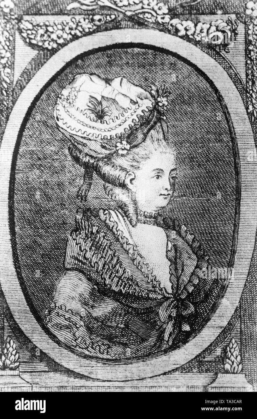 Darstellung einer Perücke aus dem 18. Jahrhundert. Stockfoto