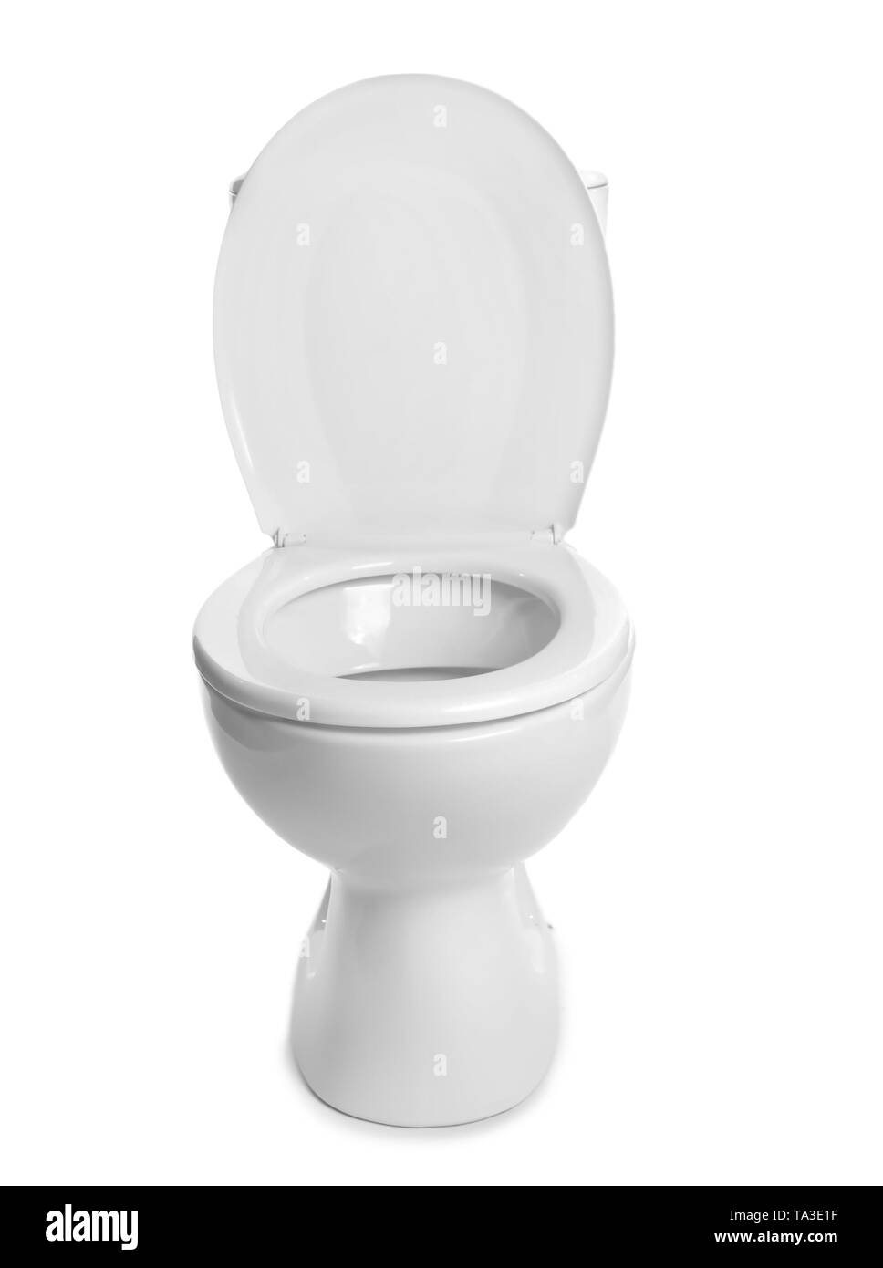 Saubere wc-Schüssel auf weißem Hintergrund Stockfoto