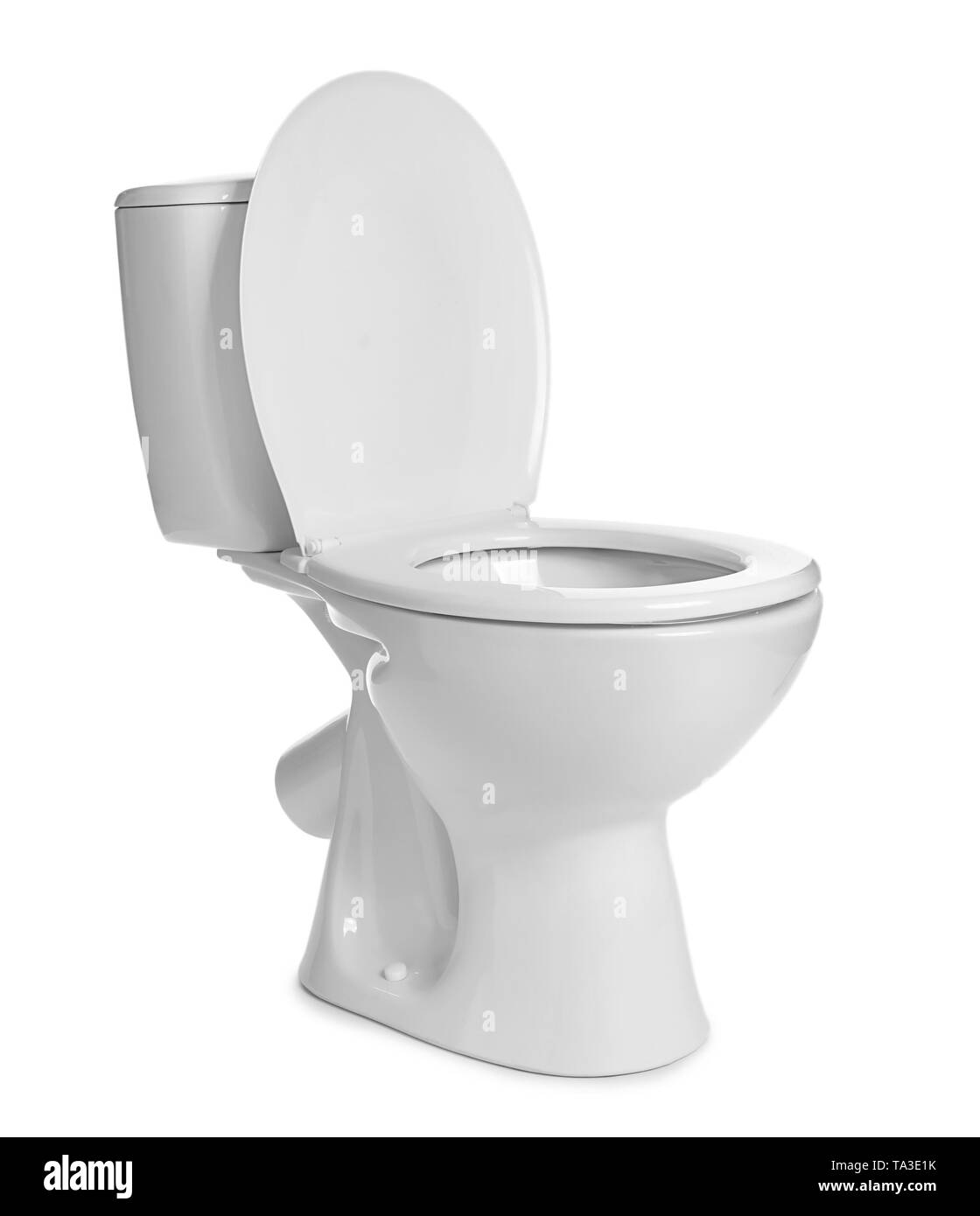 Saubere wc-Schüssel auf weißem Hintergrund Stockfoto
