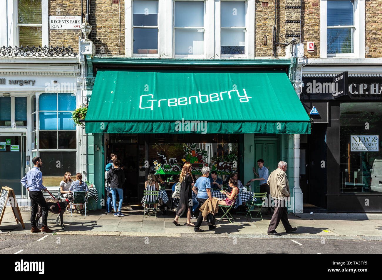 Greenberry Café, Regent's Park Rd, Primrose Hill, London, NW1 8UR, England, UK. Stockfoto