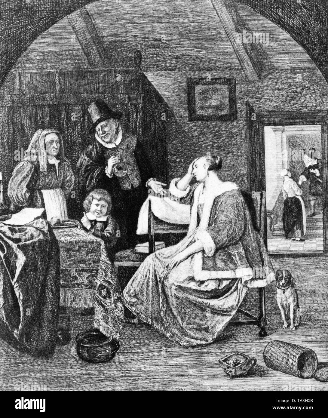 Hausarzt die Prüfung eines Patienten. Das Gemälde "Liebeskummer" wird von der niederländischen Malers Jan Steen. Undatiertes bild Ca. 1626-1679 Stockfoto