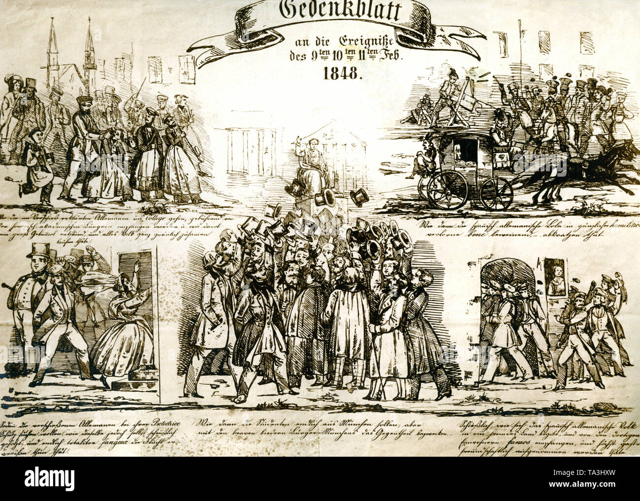 Ein commemorative Seite auf die Ereignisse zwischen dem 9. und 11. Februar 1848, als die Revolution in Bayern statt. Stockfoto