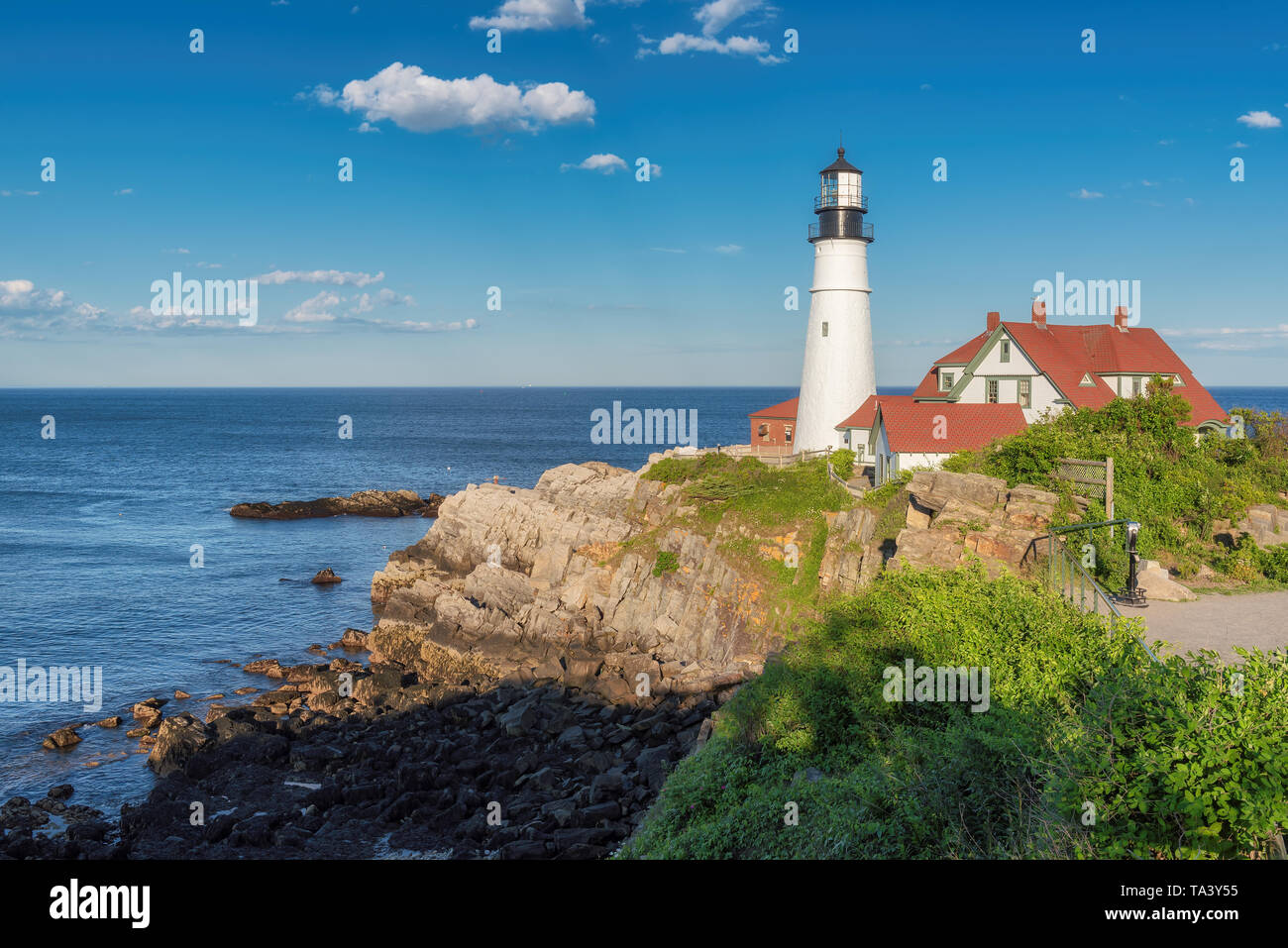 Portland Head Light bei Sonnenaufgang in Maine, New England. Stockfoto