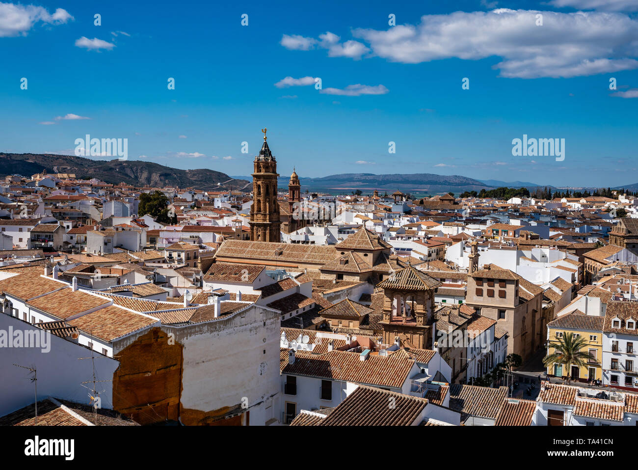 San Sebastian Kirche Turm in Antequera, Provinz Malaga, Andalusien, Spanien Stockfoto