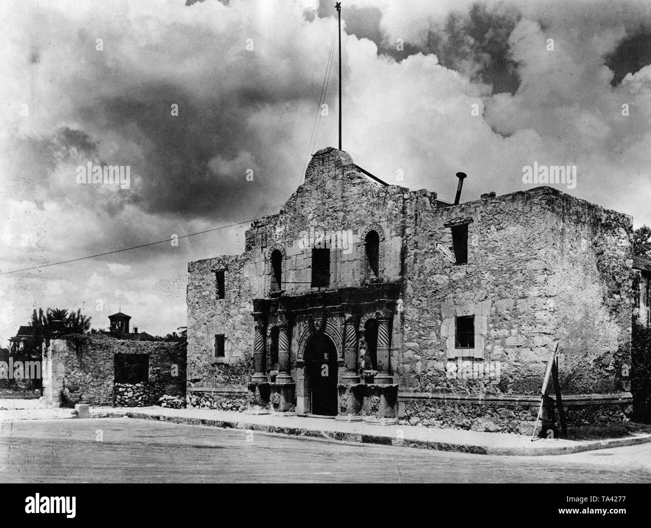 Blick auf die Alamo in San Antonio, Texas. Stockfoto