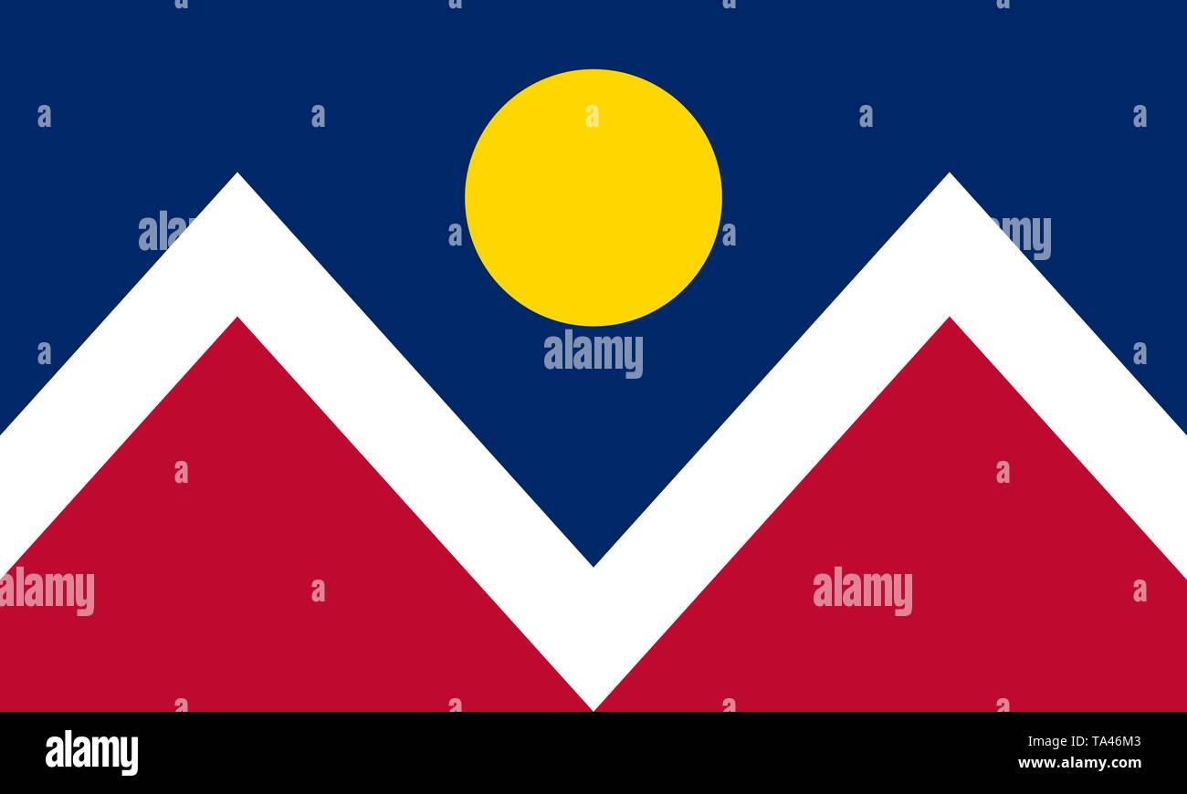 Denver offizielle Flagge Colorado. Vereinigte Staaten von Amerika. Wall Street des Westens. Queen City der Ebenen. Die Mile High City. Stock Vektor