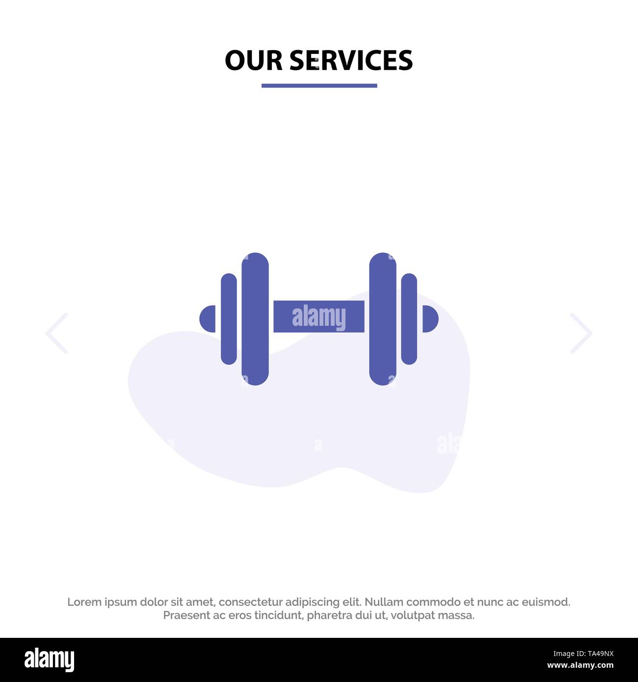 Unsere Dienstleistungen Hantel, Fitness, Sport, Motivation, solide Glyph Icon Web Karte Vorlage Stock Vektor