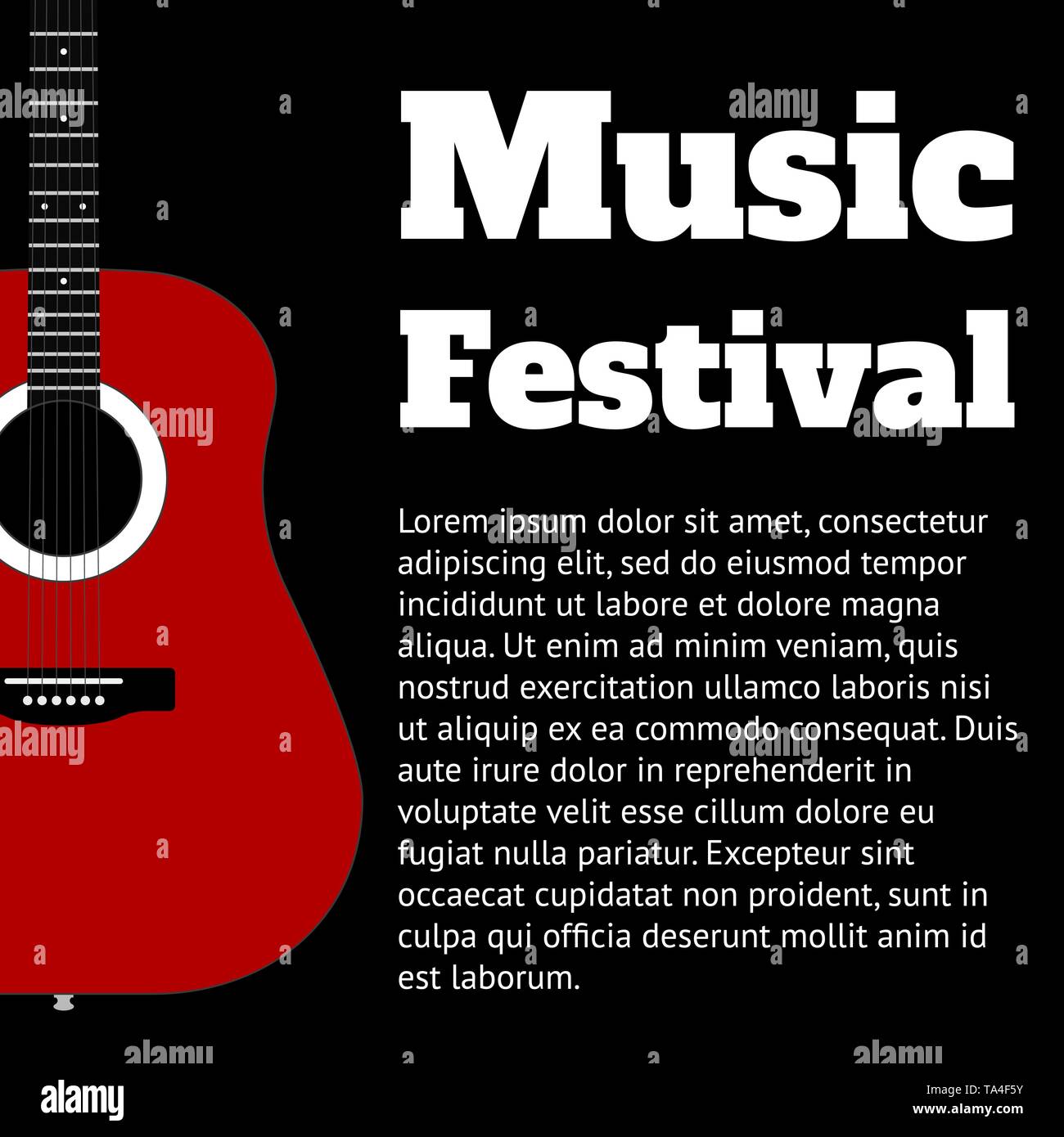 Schwarz Vorlage für Banner oder Poster mit Gitarre und Platz für Text. Vector Illustration Stock Vektor