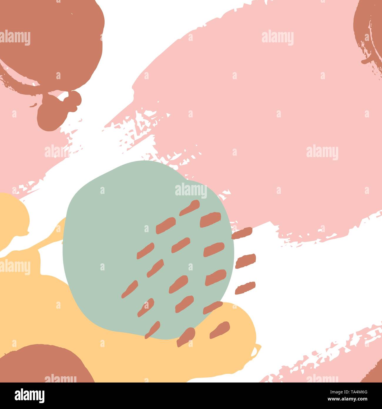 Von Hand bemalt Pinselstriche in Rosa, Senf, Minze, Braun, Weiß. Die nahtlose Vektor abstraktes Muster, Hintergrund der Textur Striche und Punkte, Punkte Stock Vektor