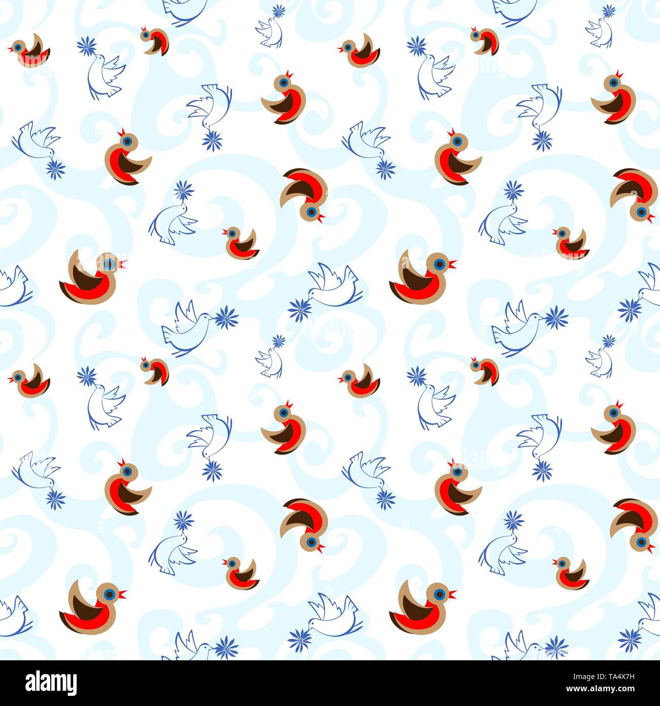 Vektor nahtlose Muster mit Vögel und Blumen. Stock Vektor