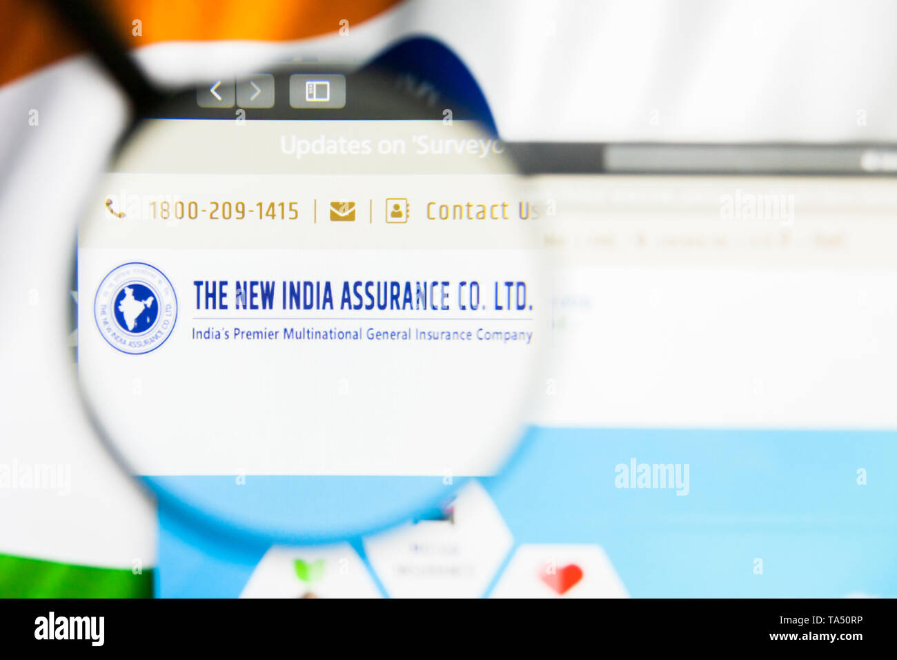 New York, New York State, USA - 21. Mai 2019: Illustrative Leitartikel der indischen Firma New India Assurance Company Website Homepage. Neuen Indien Assuranc Stockfoto