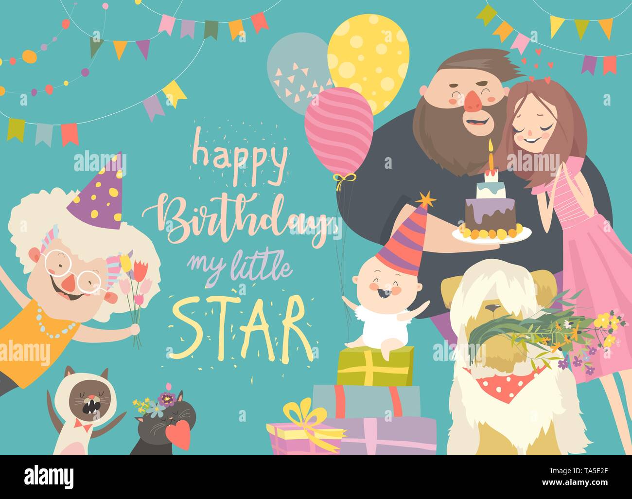 Mama und Papa feiern ihren ersten Geburtstag Stock Vektor