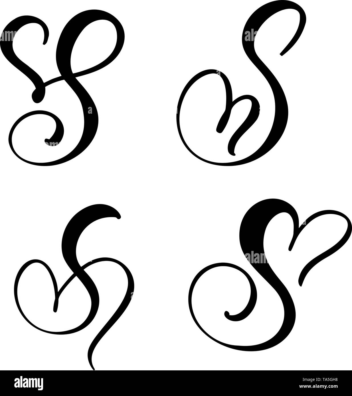 Vektor-Set von Vintage floral Buchstabe Monogramm S. Kalligraphie Element Valentine gedeihen. Handgezeichnetes Herzzeichen für Seitendekoration und Design Stock Vektor