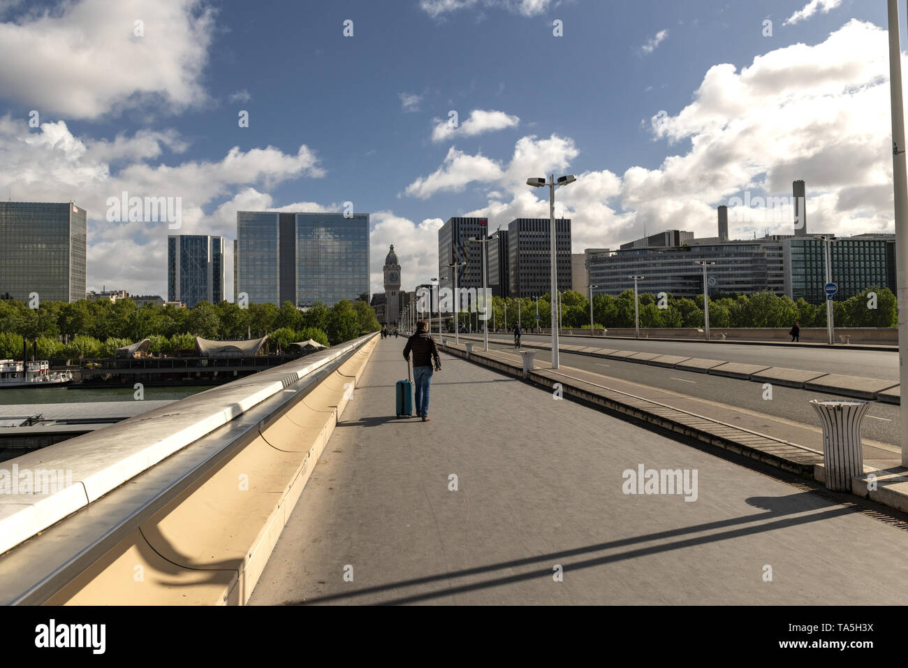 Frankreich, Paris, 2019-04, zwischen dem Terminus Gare de Lyon und der Gare d'Austerlitz. Die moderne Charles de Gaulle Brücke bietet einen schönen Stockfoto
