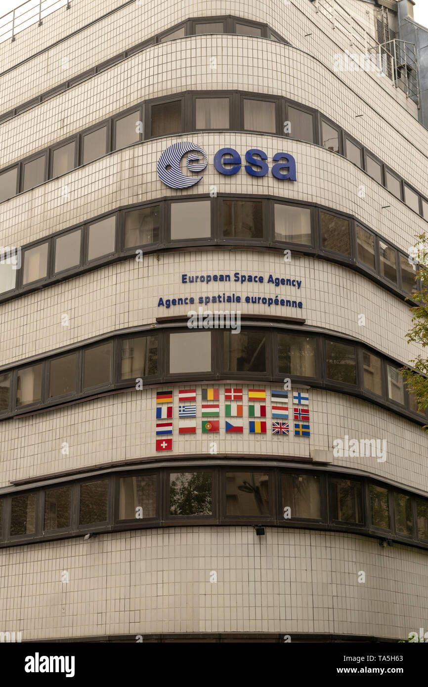 Frankreich, Paris, 2019 - 04 der Europäischen Weltraumorganisation eine zwischenstaatliche Organisation von 22 Mitgliedstaaten für die Erforschung des Weltraums. Stockfoto