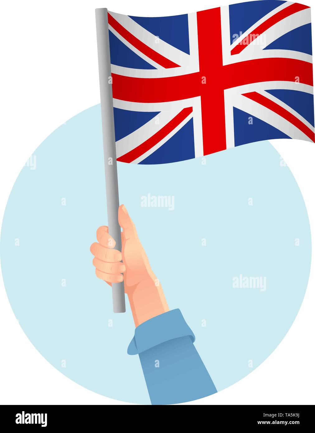 Großbritannien Flagge in der Hand. Patriotischen Hintergrund. Die nationalflagge des Vereinigten Königreichs Vector Illustration Stock Vektor