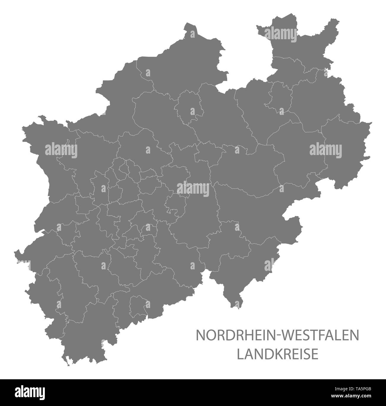 Moderne Karte - Nordrhein-westfalen Deutschlandkarte mit landkreisen Grau Stockfoto