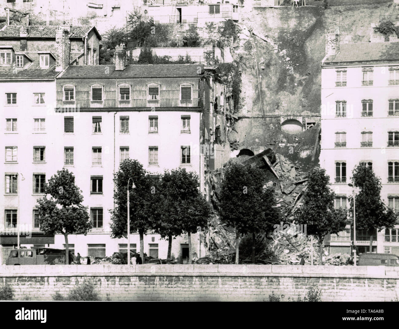 Appartement Zusammenbruch des Gebäudes durch eine brutale Erdrutsch, Lyon, Frankreich Stockfoto