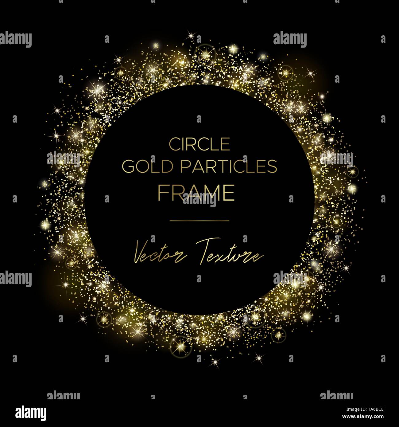 Golden Circle. Rahmen von Goldpartikeln und Text Stock Vektor