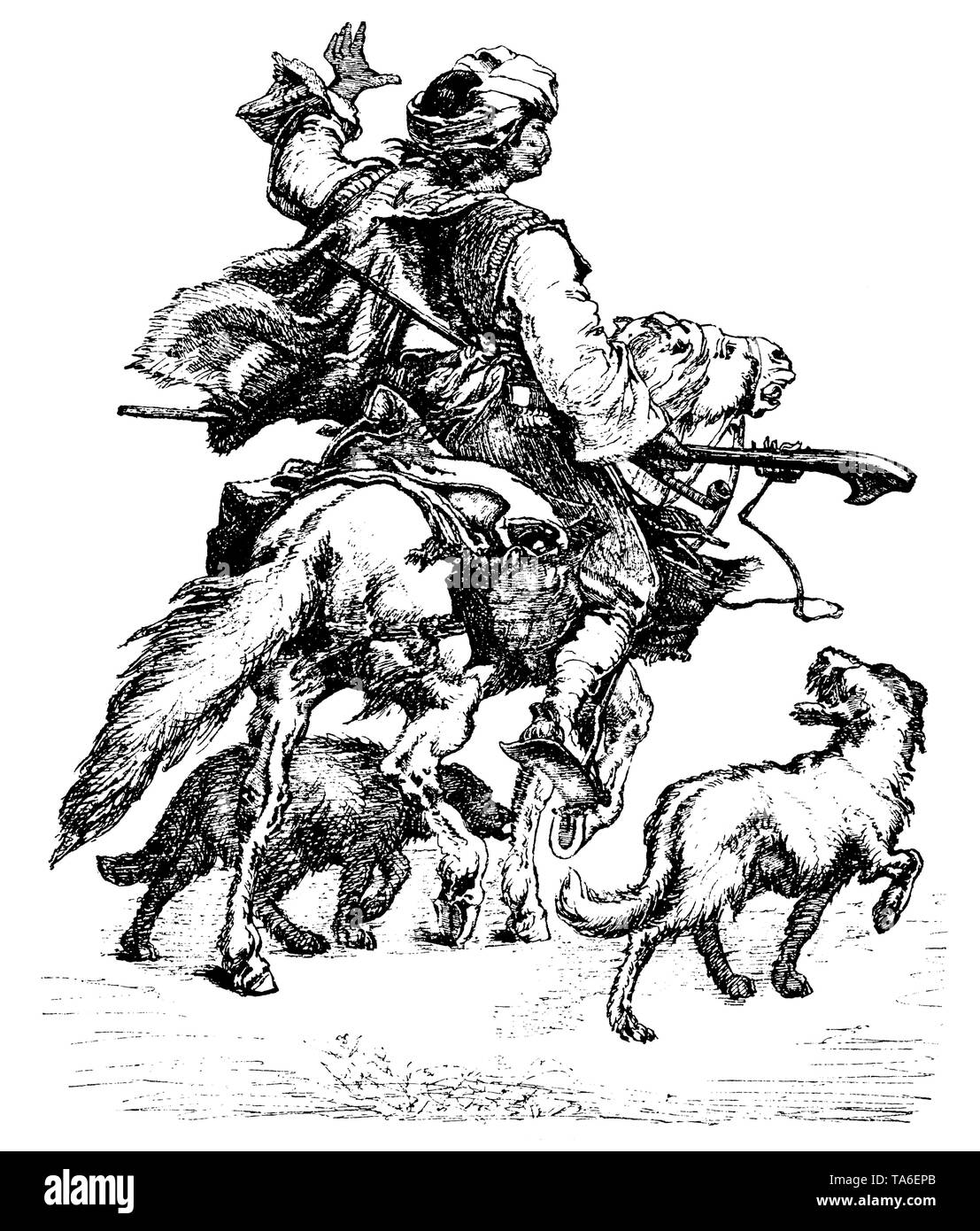 Briefträger auf dem Pferderücken in Bosnien, Prof. Zverina (Technik Buch, 1885) Stockfoto