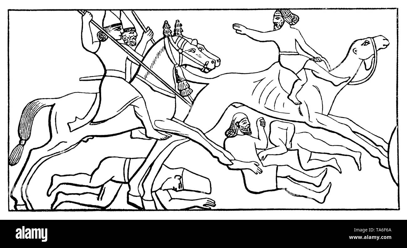 Verfolgung einer Camel Rider, alten assyrischen Darstellung (/ layard), , (Wirtschaft Buch, 1915) Stockfoto