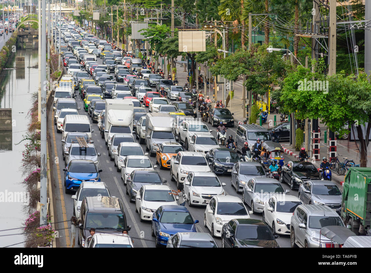 Bangkok, Thailand - 16. Mai, 2019: Stau in der Stadt Bangkok in langes Wochenende Stockfoto