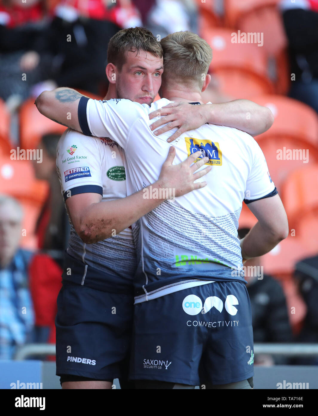 Featherstone Rover Josh Hardcastle gratuliert nach dem Scoring Stockfoto