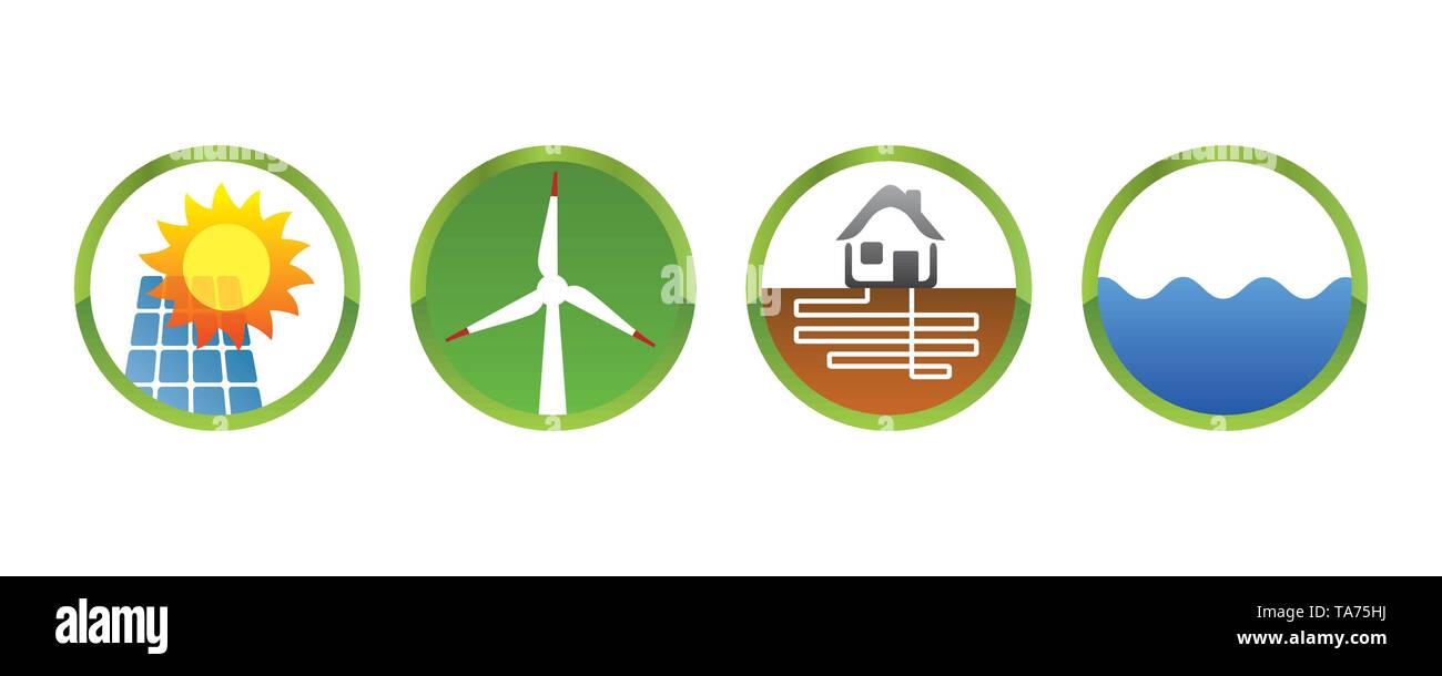 Energiewende Symbole - Strom aus Solar Wind Erde Wasser-Vector ...