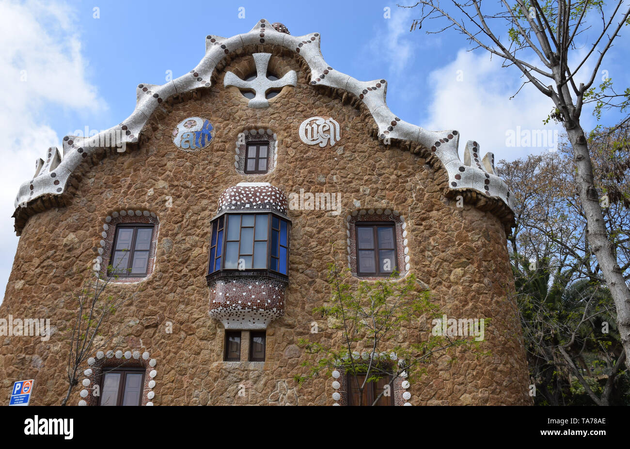 Blick auf den Park Güell in Barcelona, Spanien. Stockfoto