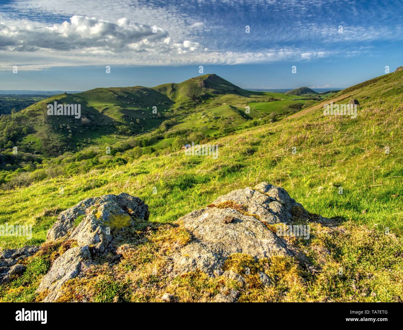 Am frühen Abend Blick auf caradoc von Hope Bowdler Hill, Shropshire Stockfoto