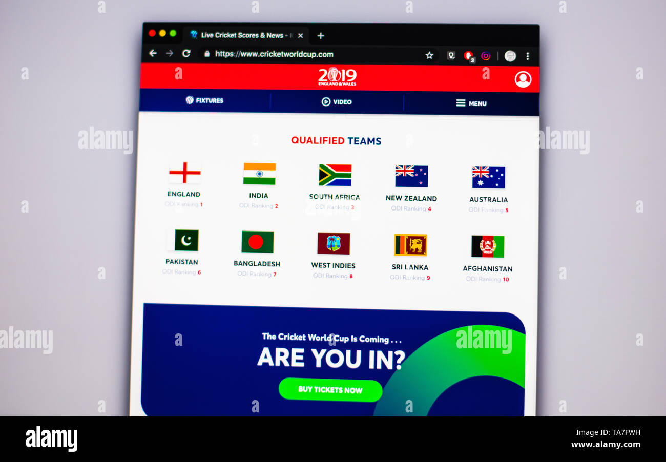 ICC World Cup 2019 Website Stockfoto