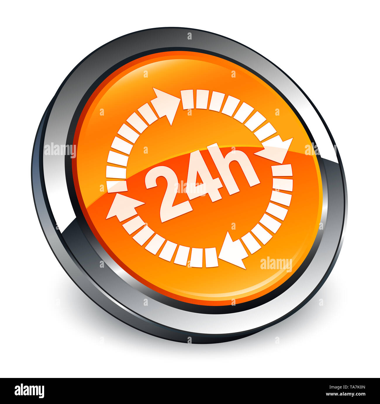 24 Stunden Lieferung Symbol auf 3D-orange runde Taste abstrakte Abbildung isoliert Stockfoto