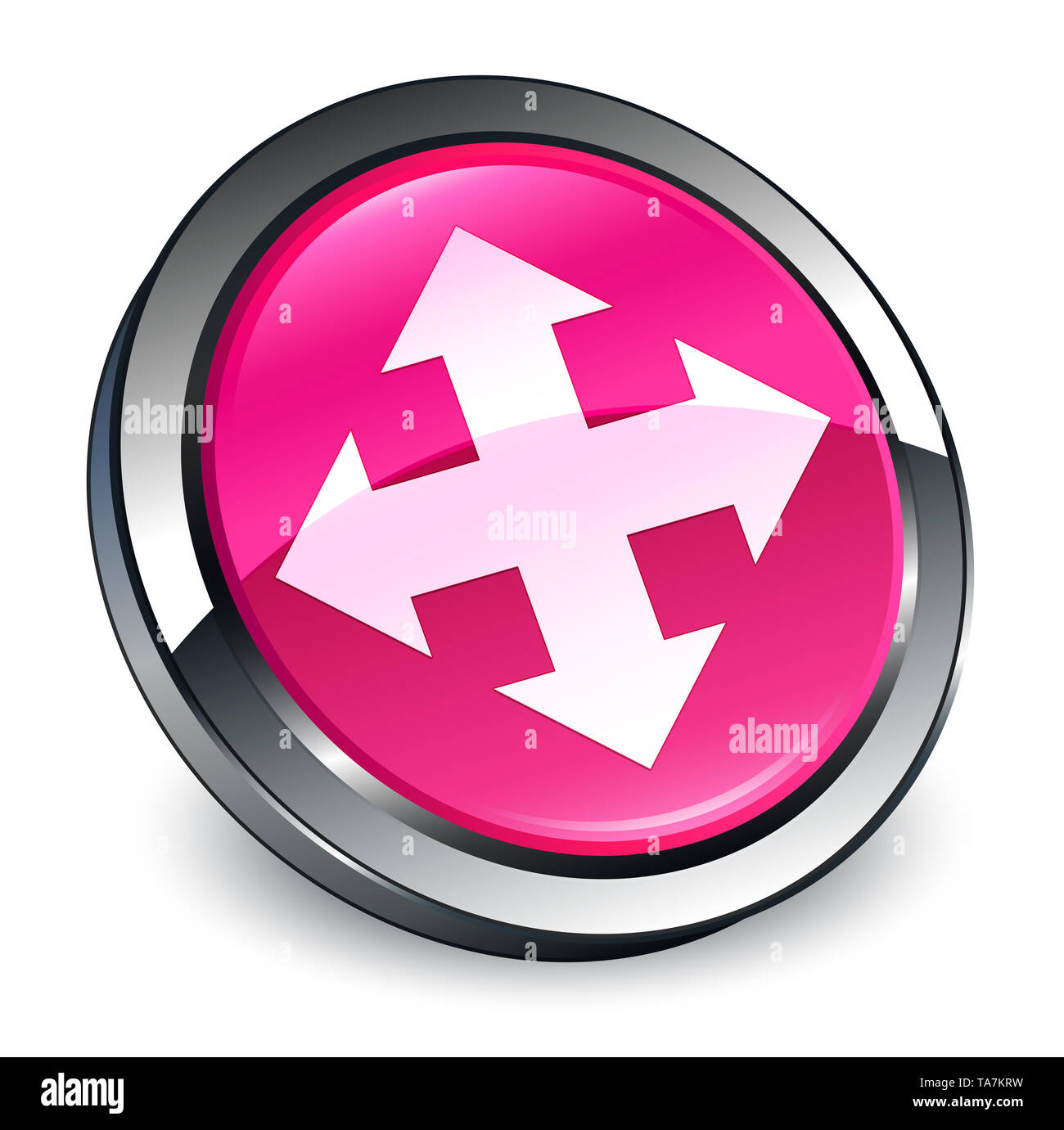 Symbol auf 3d rosa runden Knopf abstrakte Abbildung isoliert Bewegen Stockfoto